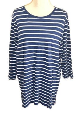 Lands' End Navy/White Striped Long Sleeve Cotton Tee XL/T GUC